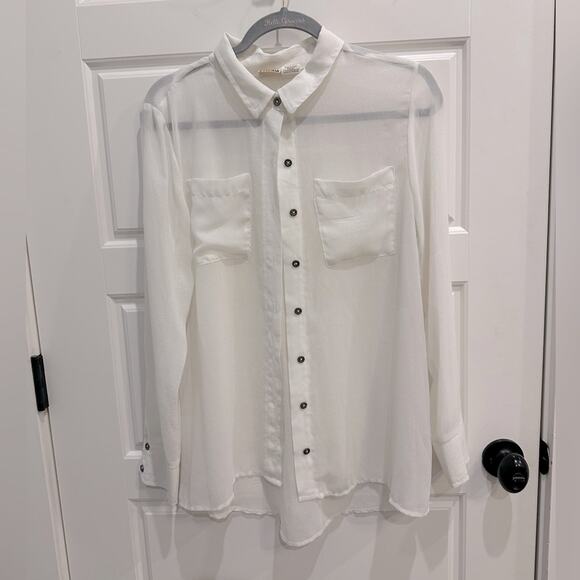 Mudd Sheer Longsleeve Blouse Button up Top -cream Y2K - Picture 1 of 5
